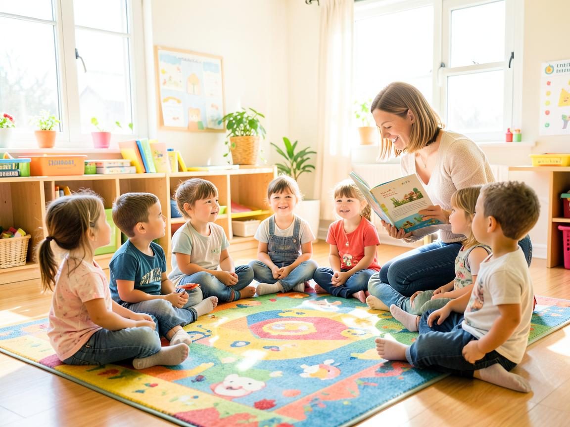 Preschoolers sitting in a circle during story time
